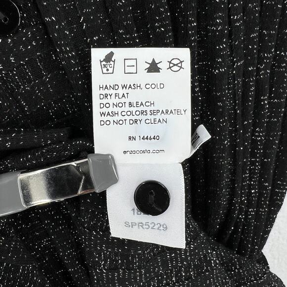 ENZA COSTA Lurex Rib Long Sleeve Cardigan Midi Dress Womens Medium Black Silver - Picture 13 of 15